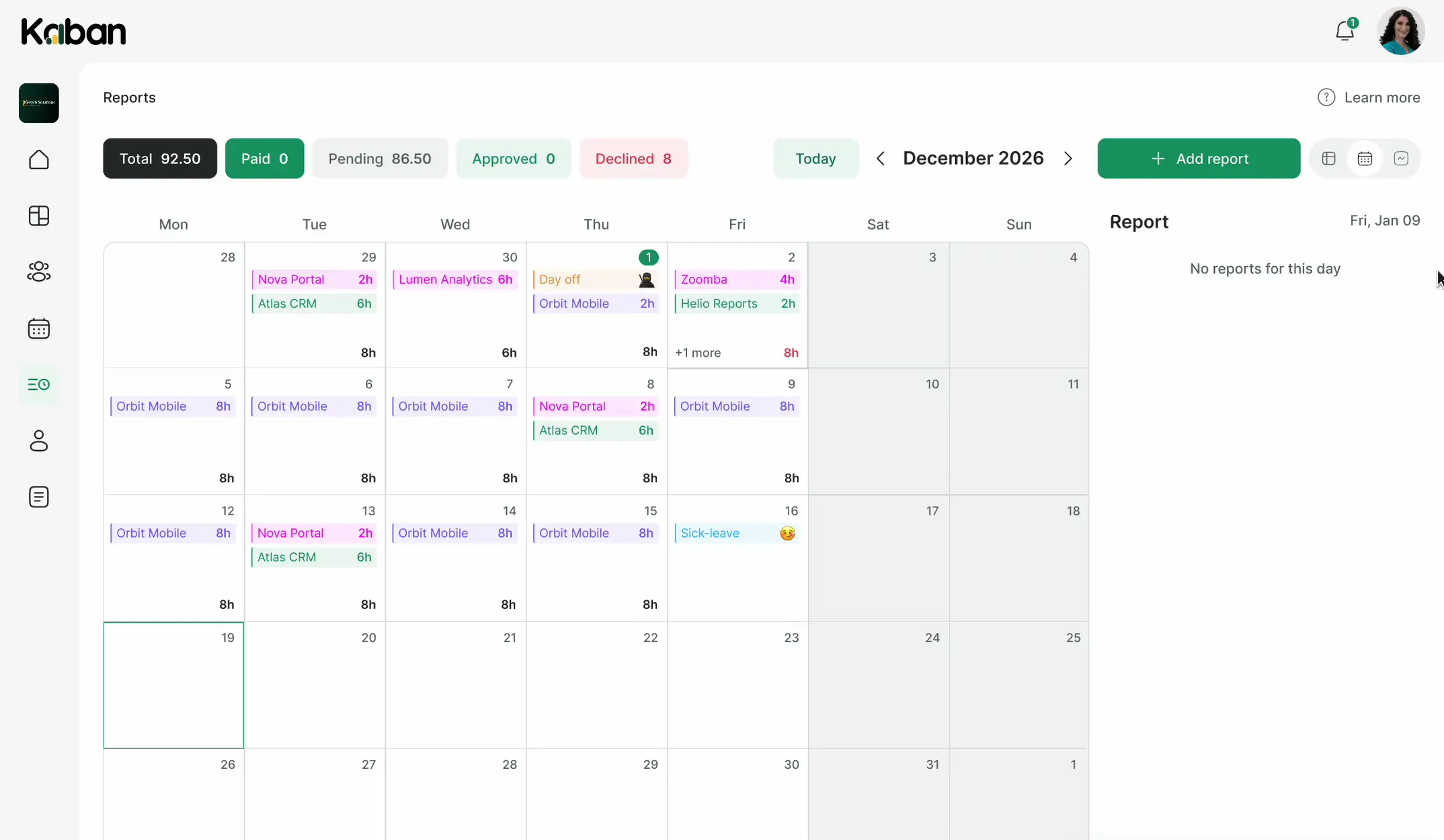 Preview of the Kaban product dashboard