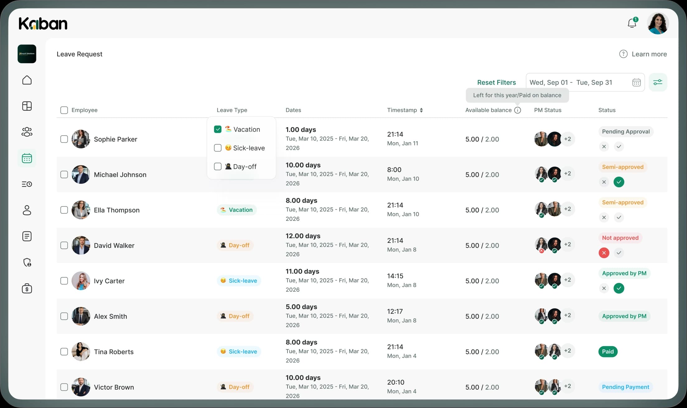 Preview of the Kaban product dashboard