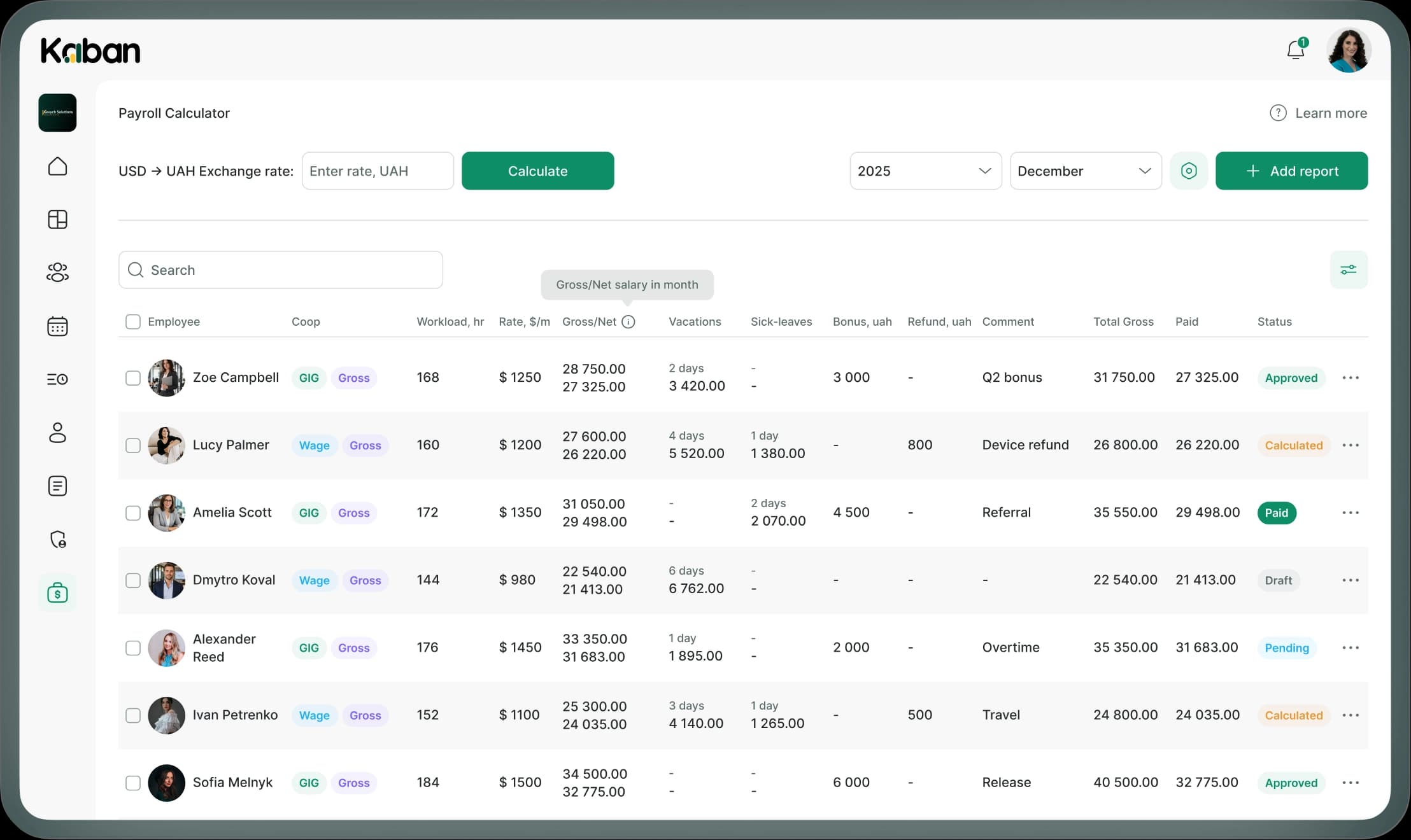 Preview of the Kaban product dashboard
